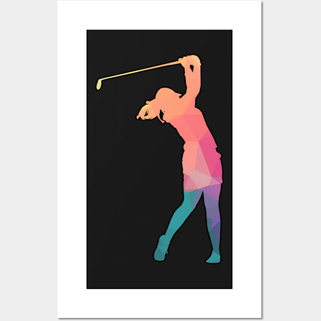 Colorful Geometric golf Woman Player Wall Art by BasmatiShop